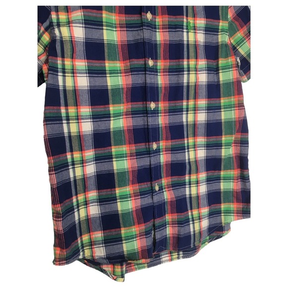 Ralph Lauren Shirt Boys L Plaid Button Up Short Sleeve Preppy Collar Blue - Picture 3 of 12